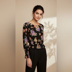 Wayf Black Multicolor Floral Peplum Blouse Size S NWT